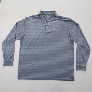 Rhoback Polo Mens XXL 2XL Blue Stripe Long Sleeve Shirt Performance Stretch Golf